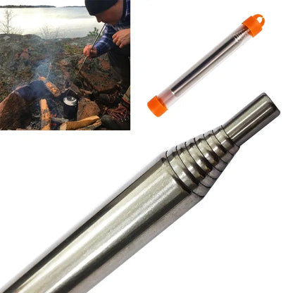 Close-up of the Outdoor Cooking Survival Blow Fire Tube, highlighting its compact design.