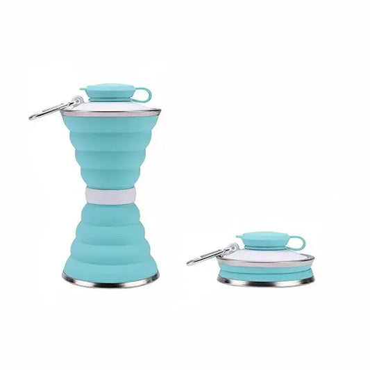Foldable Silicone Water Bottle collapsed and compact for storage.