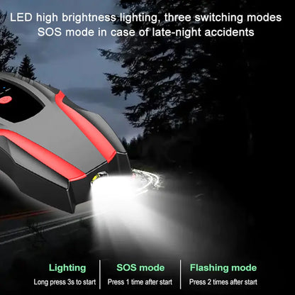 Close-up of the jump starter's ports and charging indicators.