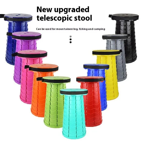 Portable Outdoor Retractable Folding Stool collapsed and compact for easy carrying.