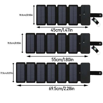 The solar panel charger folded compactly for storage.