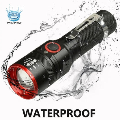 Close-up of the 5200LM flashlight, highlighting its features.