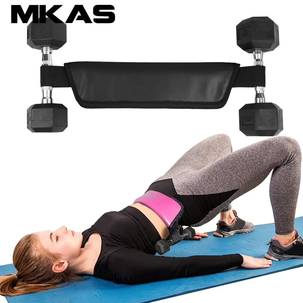 Booty Belt Hip Thrust Pad with cushioned lumbar support for glute workouts, hip thrusts, squats, and lunges, designed to protect the lower back and enhance strength training.