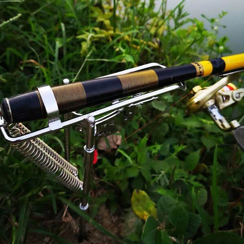 Automatic Fishing Rod Holder Spring collapsed for easy transport.