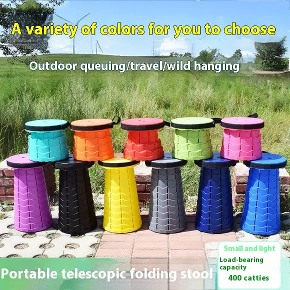 Portable Outdoor Retractable Folding Stool collapsed and compact for easy carrying.