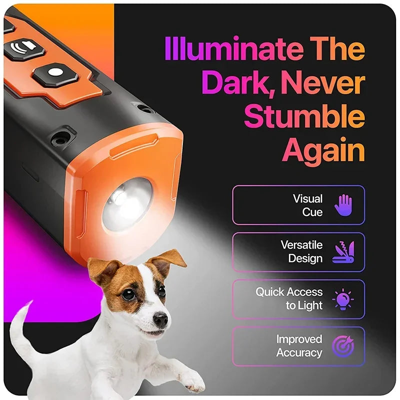 Close-up of the bark deterrent, showing the LED flashlight and controls.