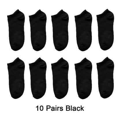 Set of 10 Breathable Sports Socks in black, white, and gray, designed for moisture-wicking and all-season comfort during workouts or daily activities.