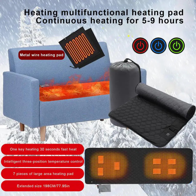 Outdoor USB Heating Sleeping Mat being used in a cold outdoor environment.