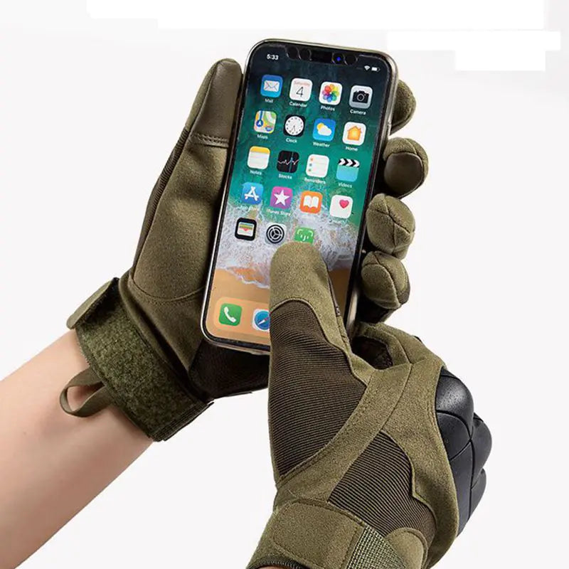 Person wearing the gloves while performing a tactical activity (e.g., shooting, handling equipment).