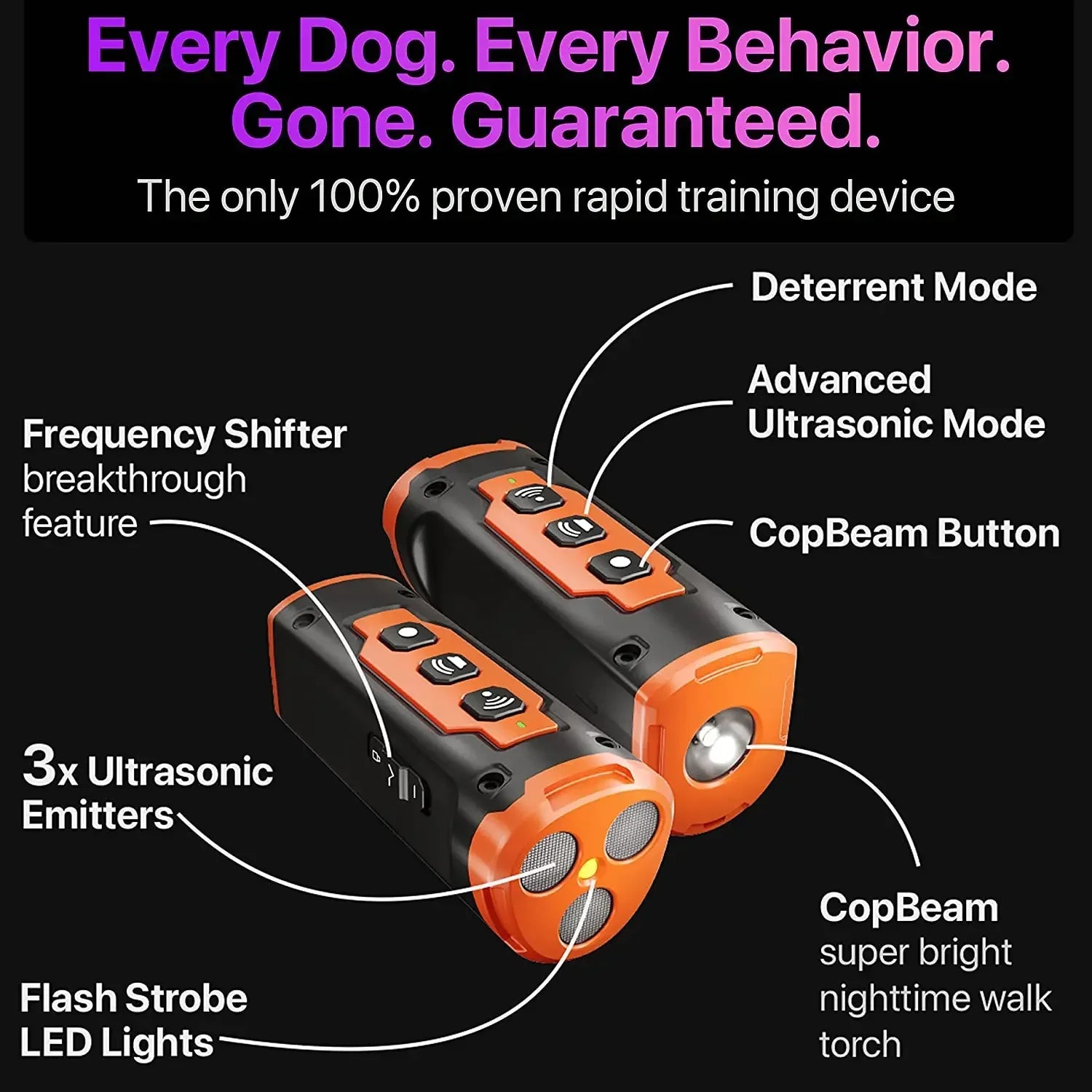 Close-up of the bark deterrent, showing the LED flashlight and controls.