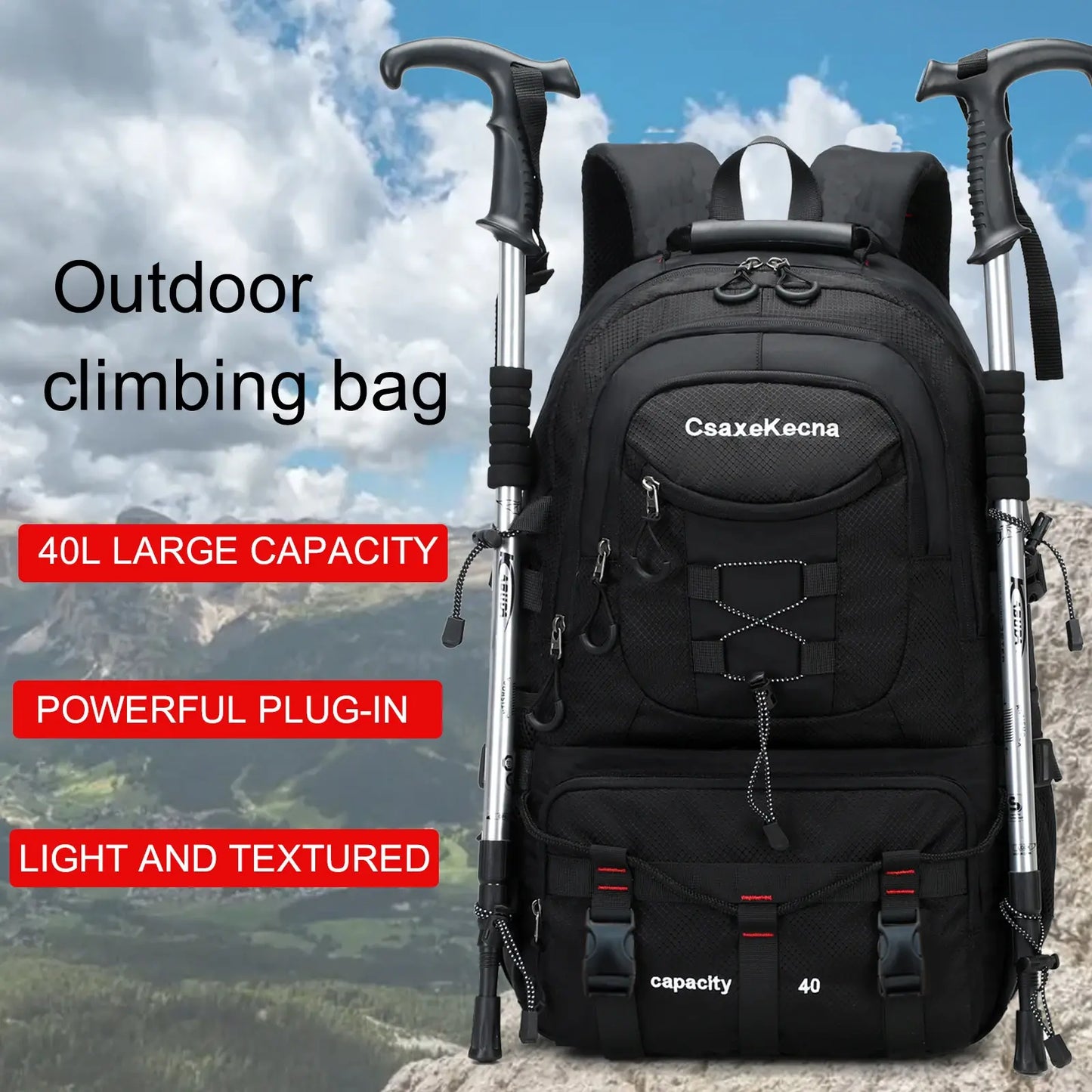 Close-up of the Waterproof Travel Backpack showcasing its waterproof zippers and compartments.