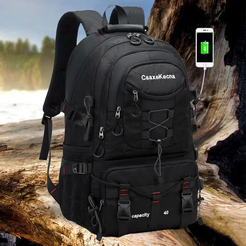 Close-up of the Waterproof Travel Backpack showcasing its waterproof zippers and compartments.