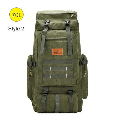 Men's tactical backpack designed for trekking and camping, featuring durable materials, spacious compartments, and adjustable padded straps for comfort and outdoor use