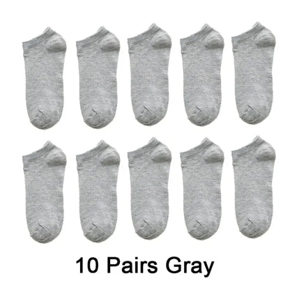 Set of 10 Breathable Sports Socks in black, white, and gray, designed for moisture-wicking and all-season comfort during workouts or daily activities.