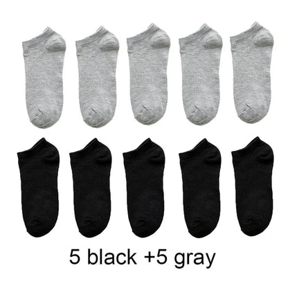 Set of 10 Breathable Sports Socks in black, white, and gray, designed for moisture-wicking and all-season comfort during workouts or daily activities.