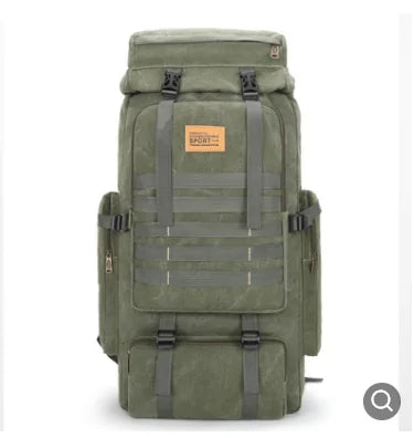 Men's tactical backpack designed for trekking and camping, featuring durable materials, spacious compartments, and adjustable padded straps for comfort and outdoor use