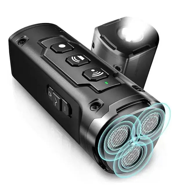 Close-up of the bark deterrent, showing the LED flashlight and controls.