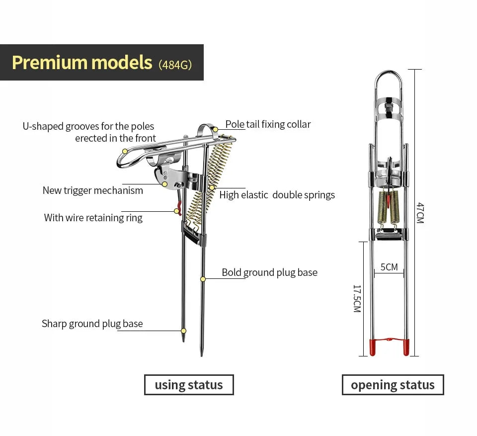 Automatic Fishing Rod Holder Spring collapsed for easy transport.