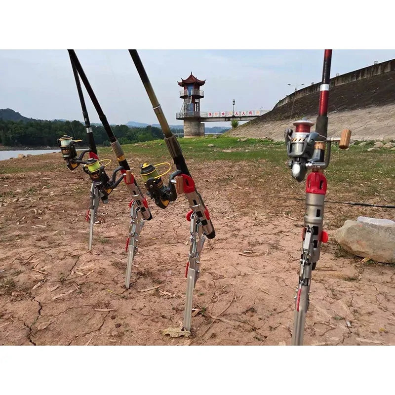 Automatic Fishing Rod Holder Spring collapsed for easy transport.