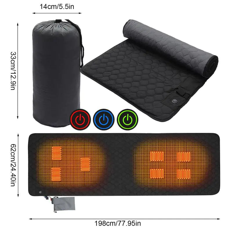 Outdoor USB Heating Sleeping Mat being used in a cold outdoor environment.