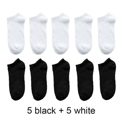 Set of 10 Breathable Sports Socks in black, white, and gray, designed for moisture-wicking and all-season comfort during workouts or daily activities.