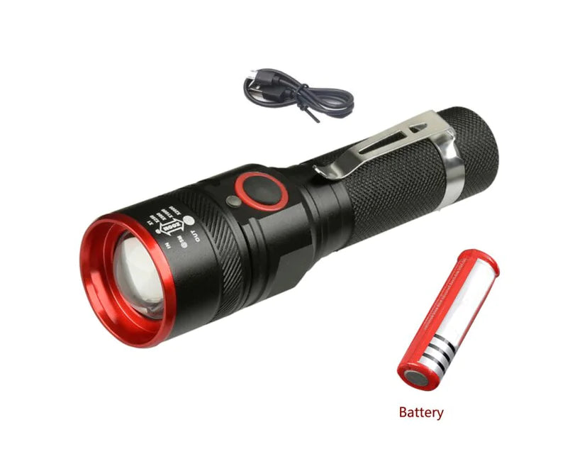 Close-up of the 5200LM flashlight, highlighting its features.