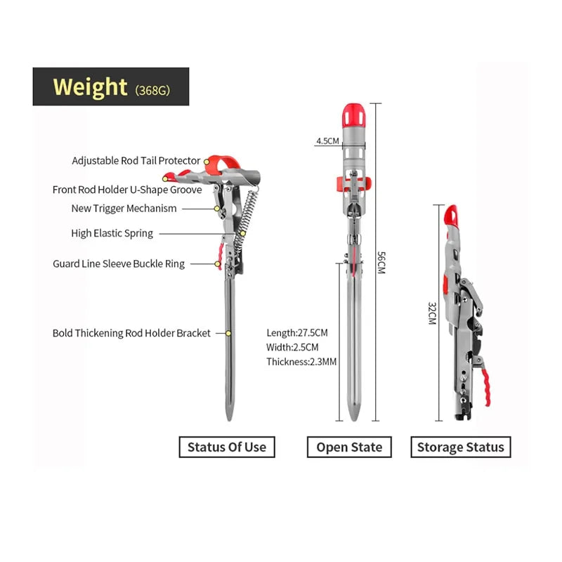 Automatic Fishing Rod Holder Spring collapsed for easy transport.