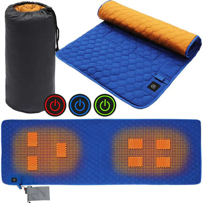 Outdoor USB Heating Sleeping Mat being used in a cold outdoor environment.