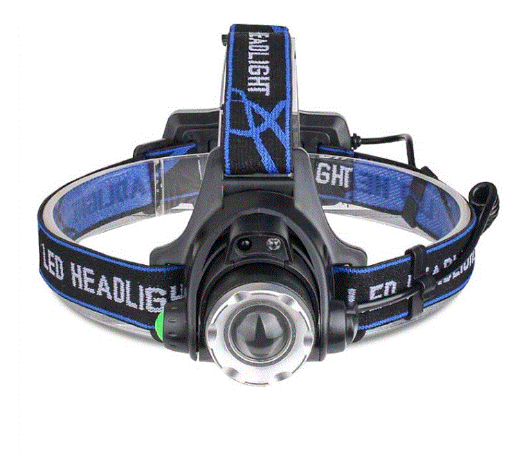 Close-up of the LED Fishing Headlamp, highlighting the LED light and adjustable straps.