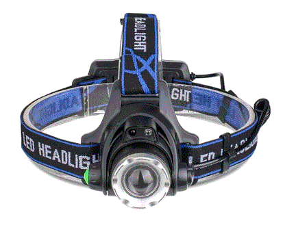 Close-up of the LED Fishing Headlamp, highlighting the LED light and adjustable straps.