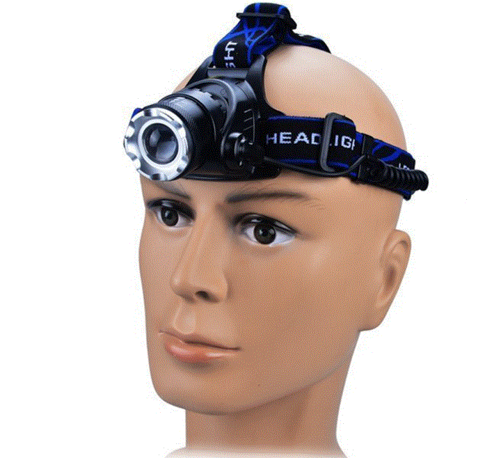 Close-up of the LED Fishing Headlamp, highlighting the LED light and adjustable straps.