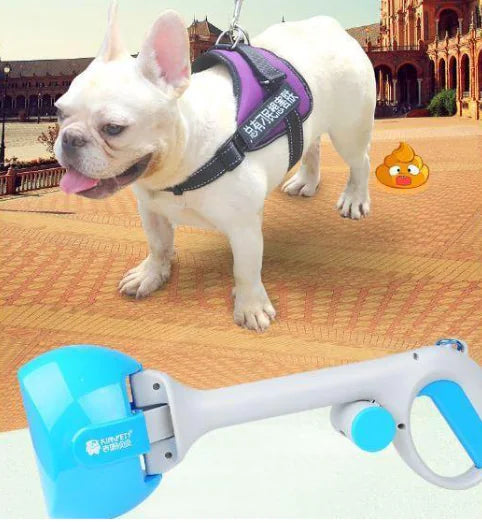 Long handle pet poop scooper designed for easy and hygienic waste cleanup without bending down.