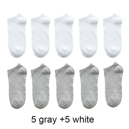 Set of 10 Breathable Sports Socks in black, white, and gray, designed for moisture-wicking and all-season comfort during workouts or daily activities.